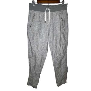 Athleta Cabo Gray 100% Linen Ankle Jogger Pants Zipper Pockets Size 6
